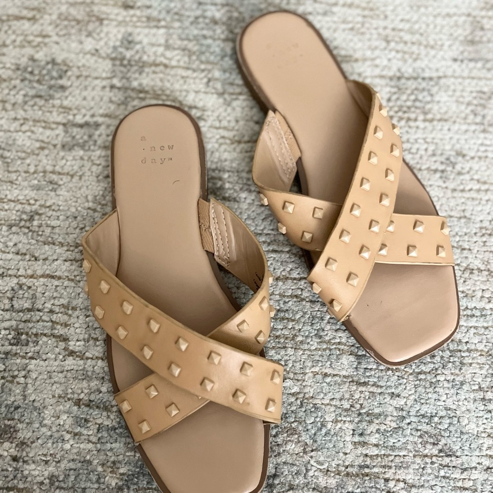 A New Day Tan Crisscross Slide Sandals